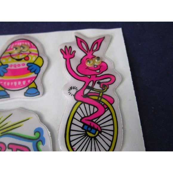 Neon Easter Puffy Stickers Google Eyes Vintage Single Open Sheet GUC - Picture 9 of 16